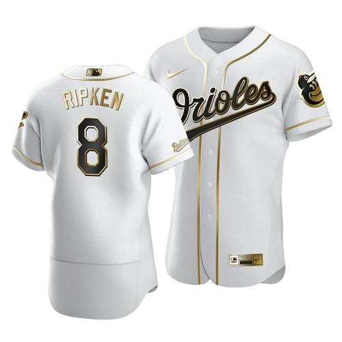 Orioles Cal Ripken Jr. #8 Golden Edition White  Jersey