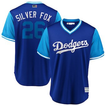 Chase Utley #26 Los Angeles Dodgers Majestic Mens 2018 Fox Royal Players Weekend Limited Cool Base Jersey - Silver