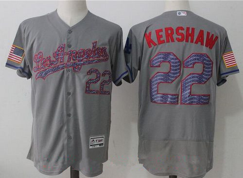 Clayton Kershaw #22 Los Angeles Dodgers Majestic Mens 2017 Independence Stars Stripes Limited Flex Base Jersey - Gray