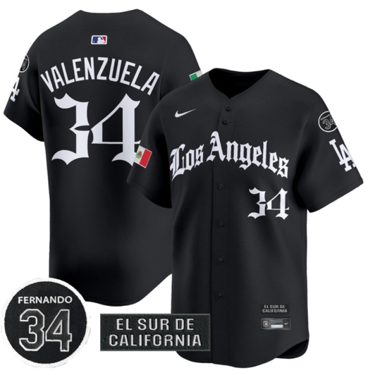 Fernando Valenzuela #34 Los Angeles Dodgers 2025 Mexico La Gothic Style Patch Limited Jersey