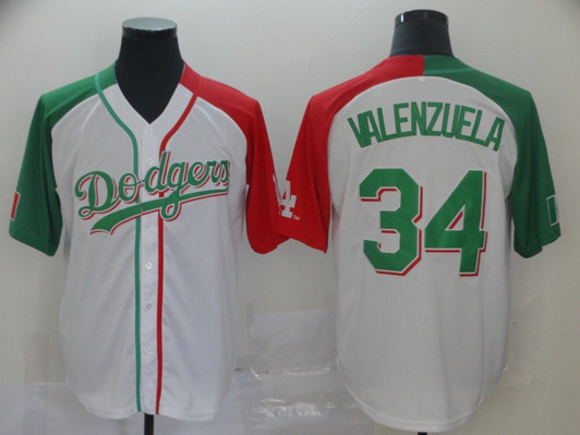 Fernando Valenzuela #34 Los Angeles Dodgers Green Split Limited Cool Base Baseball Jersey - White Red