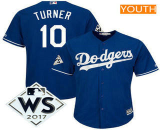Justin Turner #10 Los Angeles Dodgers Majestic Youth 2017 World Series Patch Limited Cool Base Player Jersey - Royal