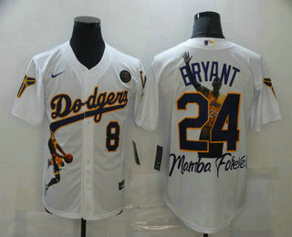 Kobe Bryant #8 Los Angeles Dodgers Mens Front Back 24 Kb Patch Cool Base Fashion Limited Jersey - White