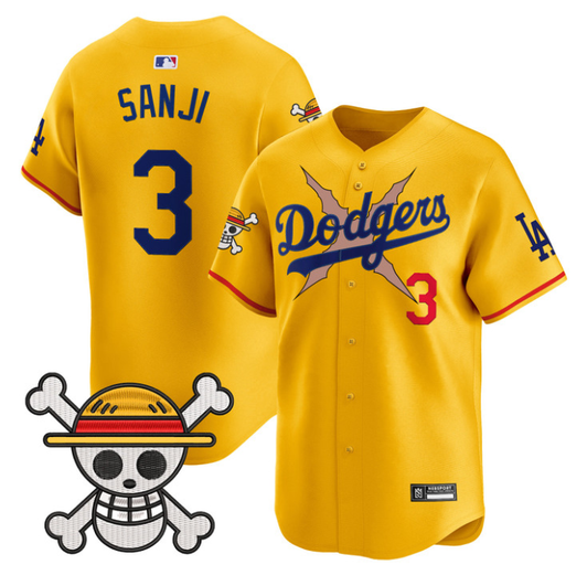 Los Angeles Dodgers #3 2025 Sanji One Piece Vapor Limited Jersey - Gold
