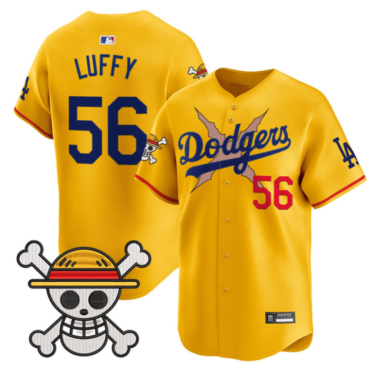 Los Angeles Dodgers #56 2025 Luffy One Piece Vapor Limited Jersey - Gold