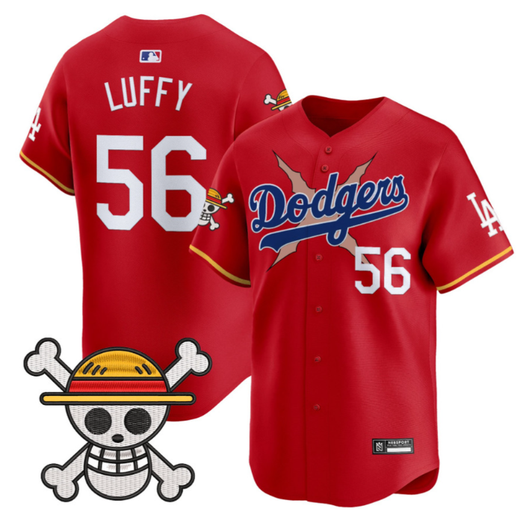 Los Angeles Dodgers #56 2025 Luffy One Piece Vapor Limited Jersey - Red
