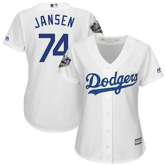 Los Angeles Dodgers #74 Majestic Womens 2018 Kenley Jansen World Series Limited Jersey - White