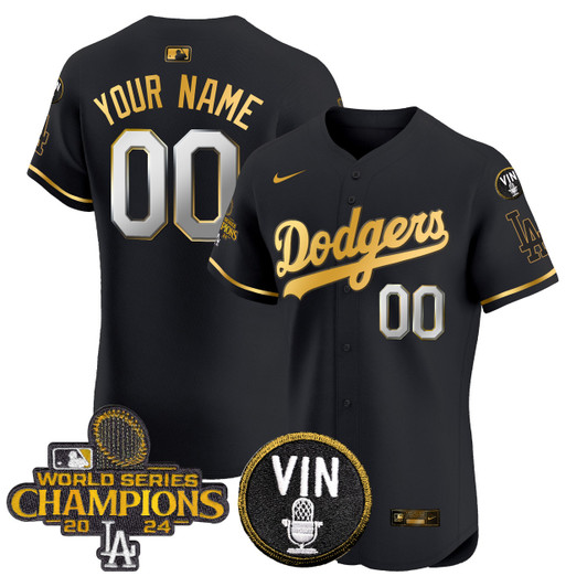 Los Angeles Dodgers 2024 World Series Champions Trim Vapor Premier Elite Custom Jersey - Gold