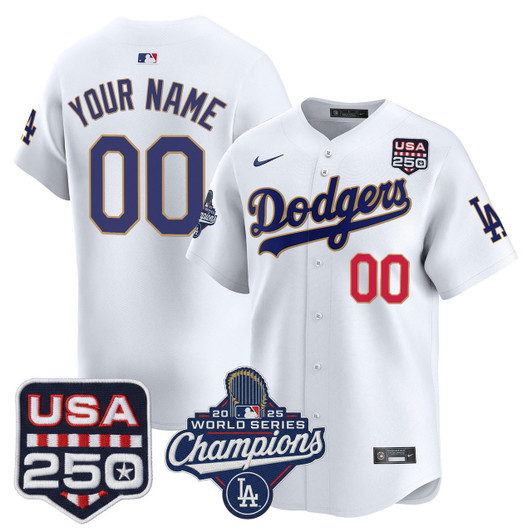 Los Angeles Dodgers 2025 World Series Champions 250America Patch Vapor Premier Limited Custom Jersey