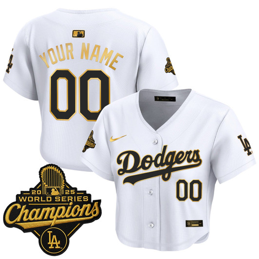 Los Angeles Dodgers 2025 World Series Champions Patch Trim Crop Top Limited Baseball Custom Jersey - Gold