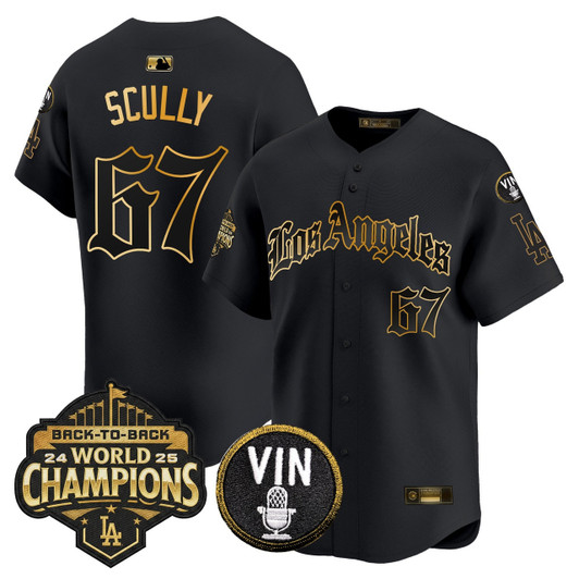 Los Angeles Dodgers Men 2025 Back To Back Champions Vapor Premier La Gothic Edition Limited Jersey