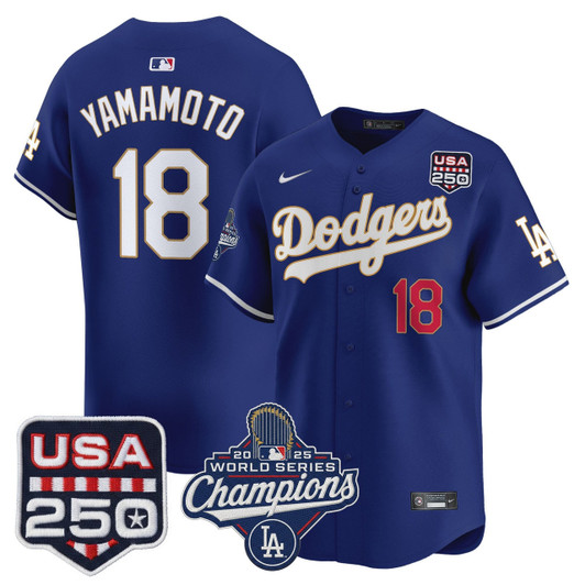 Los Angeles Dodgers Men 2025 World Series Champions 250America Patch Vapor Premier Limited Jersey