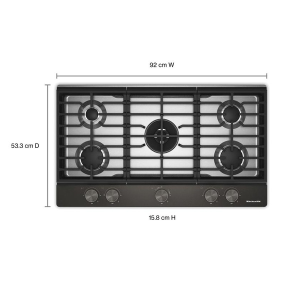 Kitchenaid® Gas-on-Metal Cooktop with an Integrated Wok Grate and CookShield™ Finish KCGK736SBE