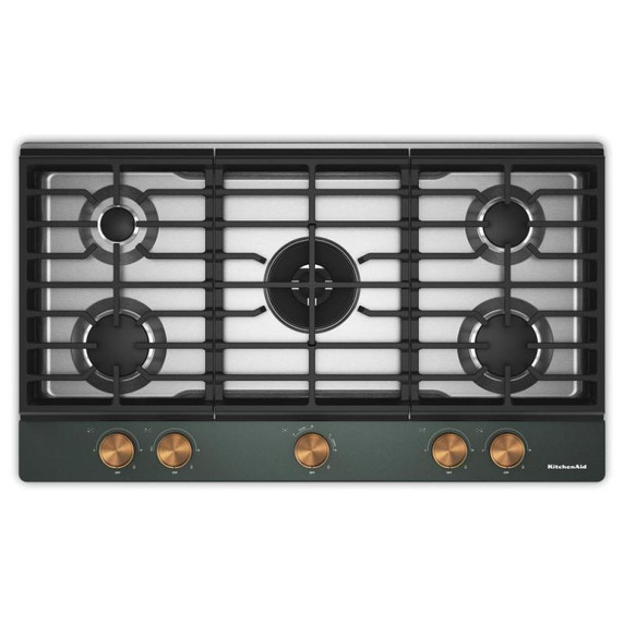 KitchenAid® 36  in. Gas Cooktop with 5 Burners and Integrated Wok Grate KCGK536SJP