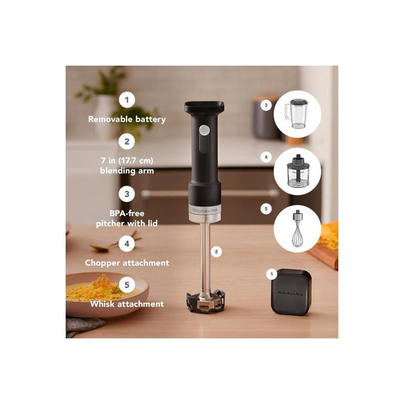 KitchenAid Go™ Cordless Hand Blender with Accessories - battery included KHBRV75BM