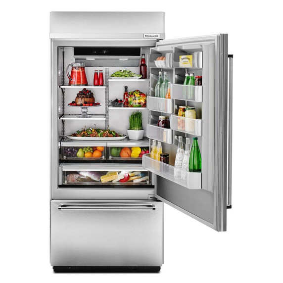 CLEARANCE Kitchenaid® 20.9 Cu. Ft. 36" Width Built-In Stainless Bottom Mount Refrigerator with Platinum Interior Design KBBR306ESS