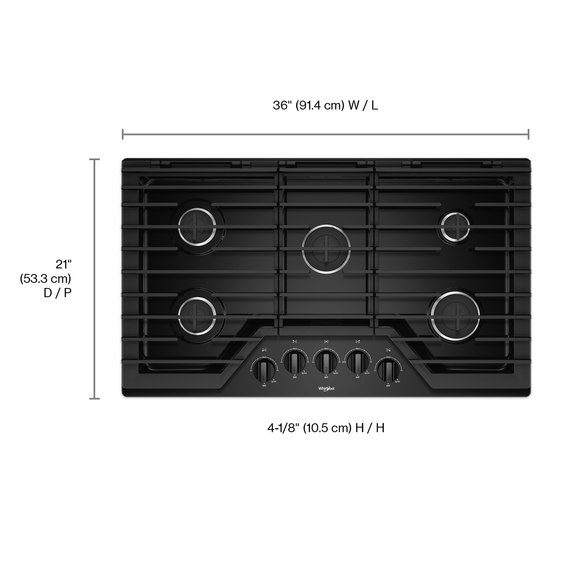 Whirlpool® 36-inch Gas Cooktop with EZ-2-Lift™ Hinged Cast-Iron Grates WCG55US6HB