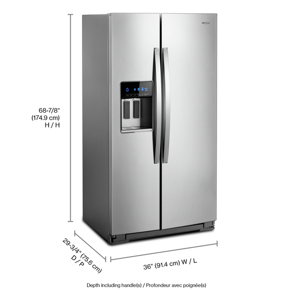 Whirlpool® 36-inch Wide Counter Depth Side-by-Side Refrigerator - 21 cu. ft. WRS571CIHZ