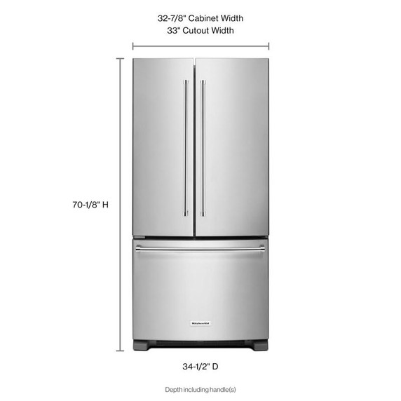 Kitchenaid® 22 cu. Ft. 33-Inch Width Standard Depth French Door Refrigerator with Interior Dispense KRFF302ESS