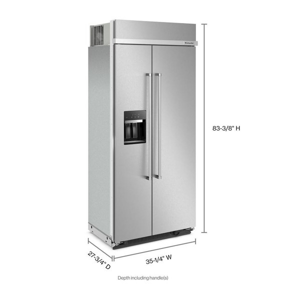 Kitchenaid® 20.8 Cu. Ft. 36" Built-In Side-by-Side Refrigerator with Ice and Water Dispenser KBSD706MPS Kitchenaid® 20.8 Cu. Ft. 36" Built-In Side-by-Side Refrigerator with Ice and Water Dispenser KBSD706MPS