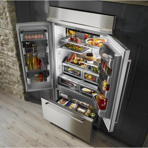 Kitchenaid® 24.2 Cu. Ft. 42" Width Built-In Panel Ready French Door Refrigerator with Platinum Interior Design KBFN502EPA