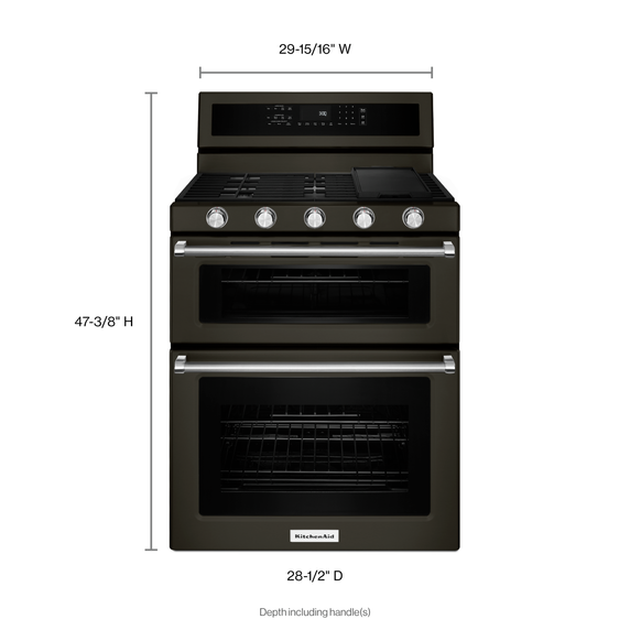 Kitchenaid® 30-Inch 5 Burner Gas Double Oven Convection Range KFGD500EBS