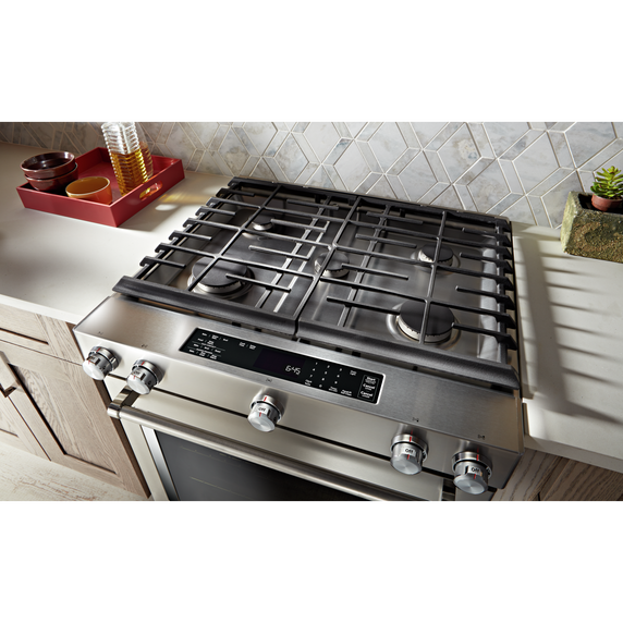 Kitchenaid® 30-Inch 5-Burner Dual Fuel Convection Slide-In Range with Baking Drawer YKSDB900ESS