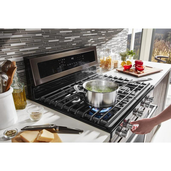 Kitchenaid® 30-Inch 5-Burner Gas Convection Range KFGG500EBS