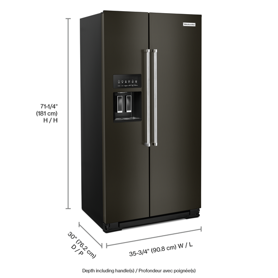 Kitchenaid® 22.6 cu ft. Counter-Depth Side-by-Side Refrigerator with Exterior Ice and Water and PrintShield™ finish KRSC703HBS