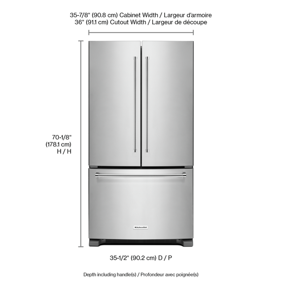 Kitchenaid® 25 Cu. Ft. 36-Width Standard Depth French Door Refrigerator with Interior Dispense KRFF305ESS