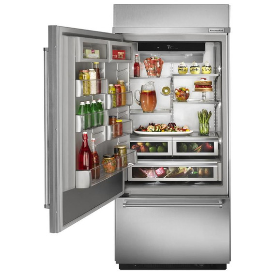Kitchenaid® 20.9 Cu. Ft. 36" Width Built-In Stainless Bottom Mount Refrigerator with Platinum Interior Design KBBL306ESS