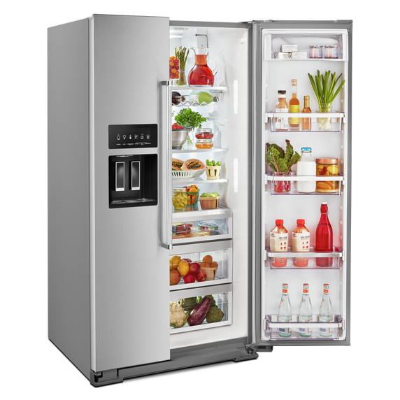 Kitchenaid® 24.8 cu ft. Side-by-Side Refrigerator with Exterior Ice and Water and PrintShield™ finish KRSF705HPS