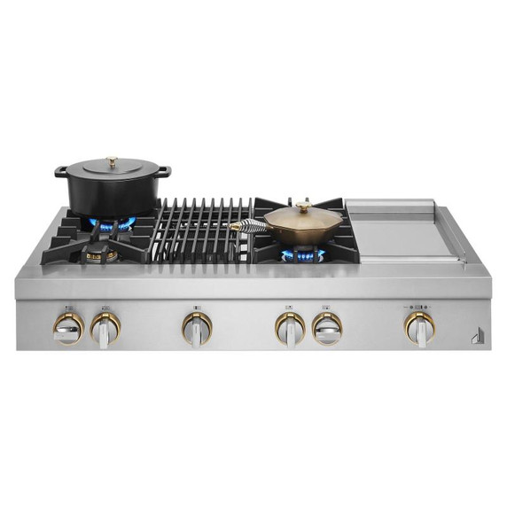 Jennair® 48" RISE™ Gas Professional-Style Rangetop with Chrome-Infused Griddle and Gas Grill JGCP748HL