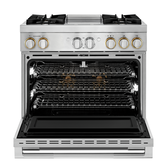 Jennair® RISE™ 36 Dual-Fuel Professional Range with Chrome-Infused Griddle and Steam Assist JDSP536HL