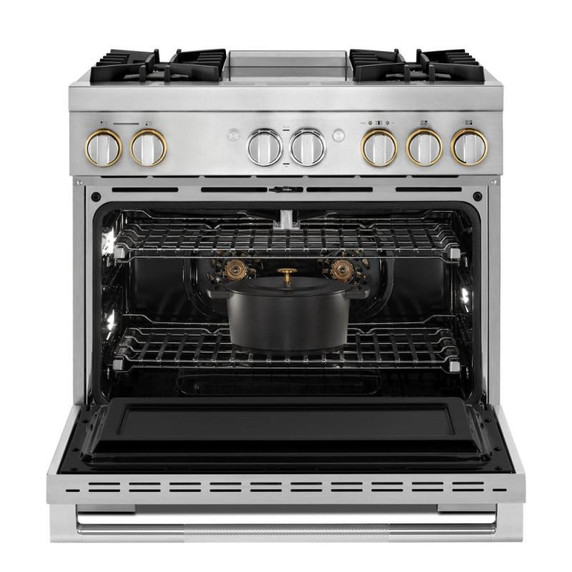 Jennair® 36" RISE™ Dual-Fuel Professional-Style Range with Chrome-Infused Griddle JDRP536HL