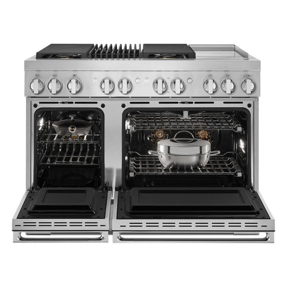 Jennair® NOIR™ 48" Dual-Fuel Professional Range with Chrome-Infused Griddle and Gas Grill JDRP748HM
