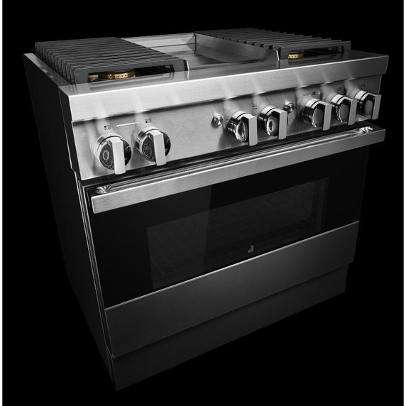 Jennair® 36" NOIR™ Dual-Fuel Professional-Style Range with Chrome-Infused Griddle JDRP536HM