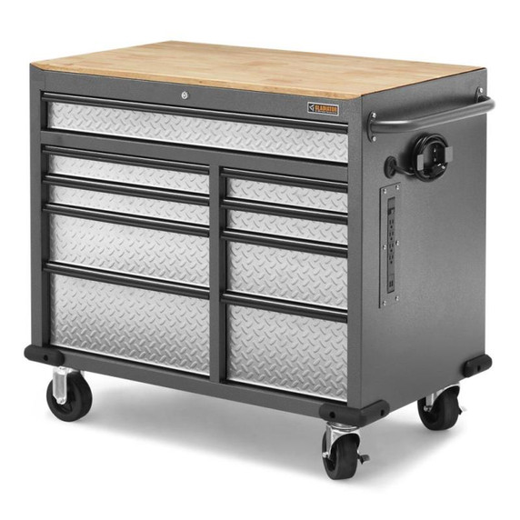 Gladiator® Premier 41 inch (104.1 cm) 9-drawer Mobile Tool Workbench with Solid Wood Top GAMT41HWJG