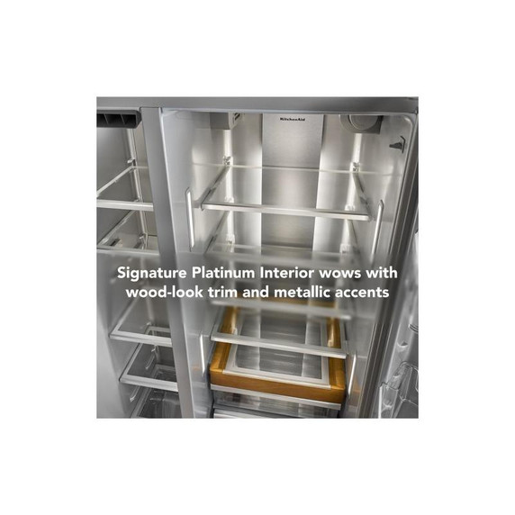 Kitchenaid® 20.8 Cu. Ft. Counter-Depth Side-by-Side Refrigerator with Exterior Ice and Water Dispenser in PrintShield™ Finish KRSC536RPS