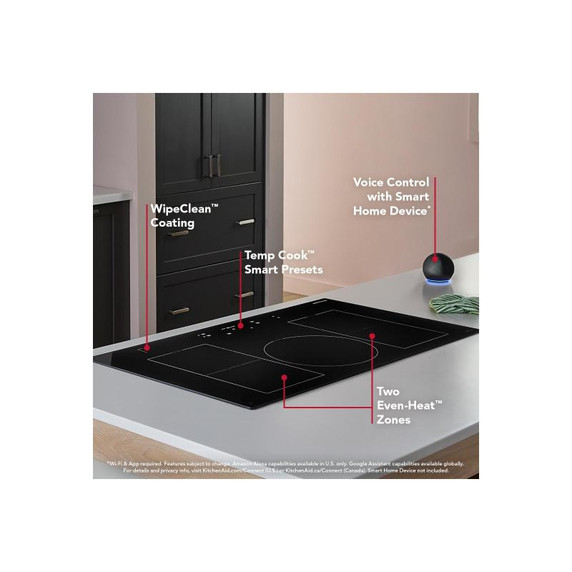 Kitchenaid® 36" Temp Cook™ Induction Cooktop with 5 Cooking Zones KCIT736SSS