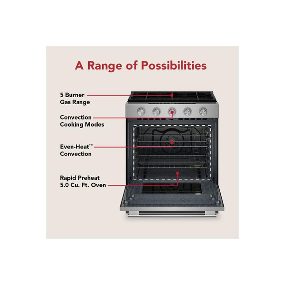 Kitchenaid® 5.0 Cu. Ft. Smart Slide-in Gas Range with Convection Cooking Modes KSGS330SPS