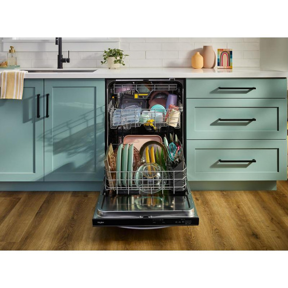 Whirlpool® 24-Inch Dishwasher with Total Coverage Wash Action and Auto Open Air Dry in Fingerprint Resistant Black Stainless WDTS8024SV