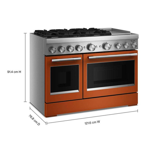 Kitchenaid® 48-Inch 6 Burner Commercial-Style Dual Fuel Range with Griddle KFDD948SSC