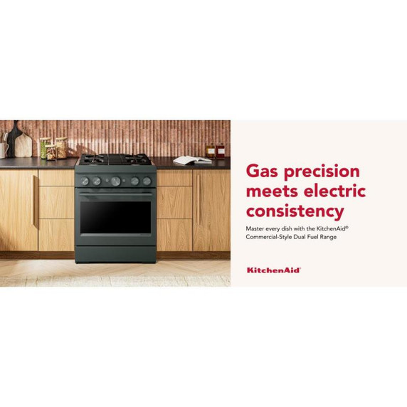 KitchenAid® 30-Inch 4 Burner Commercial-Style Dual Fuel Range with No Preheat Air Fry Mode KFDS930SJP