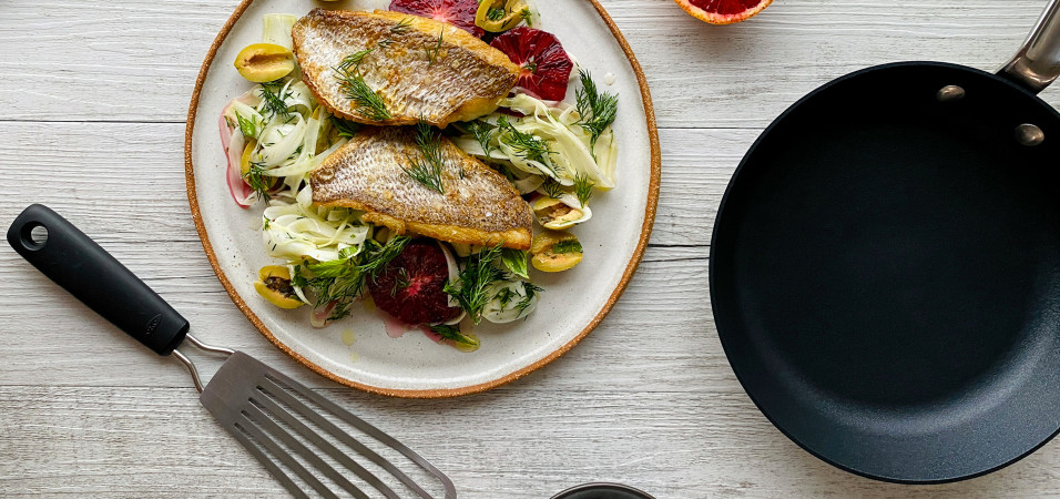 Crispy Skin Snapper, Blood orange, Fennel & Green Olives Crispy Skin Snapper, Blood orange, Fennel & Green Olives