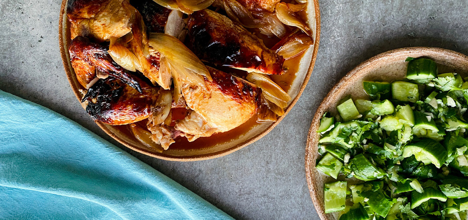 Whole Roast Teriyaki Chicken with Smashed Cucumber Salad Whole Roast Teriyaki Chicken with Smashed Cucumber Salad