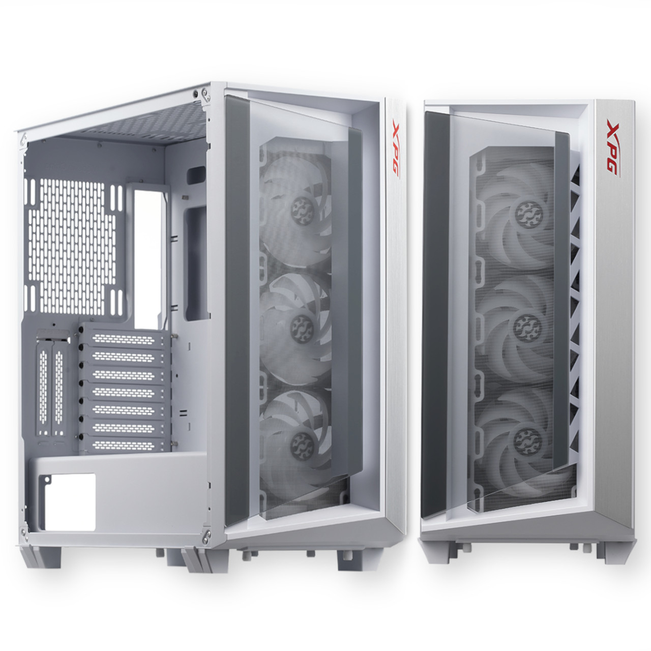 XPG Cruiser Mid-Tower White Aluminum Frame Tempered Glass Panel with  Removable Dust Filter PC Case Includes 3 ARGB Fans