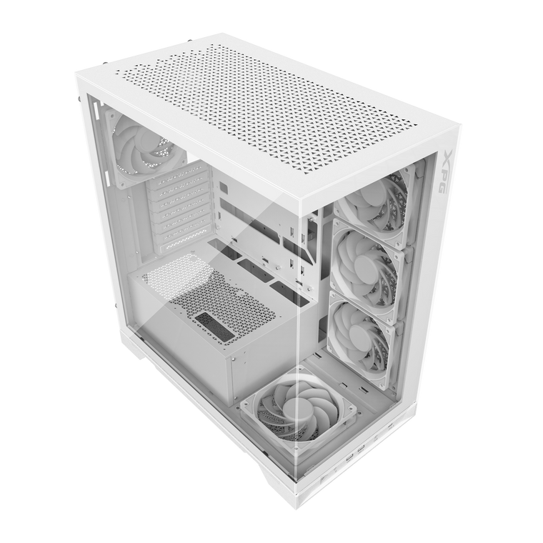 XPG Invader X Mid-Tower Gaming ATX PC Case with Panoramic View, Tempered Glass Panels, and RGB Lighting White (INVADERXMT-WHCWW)