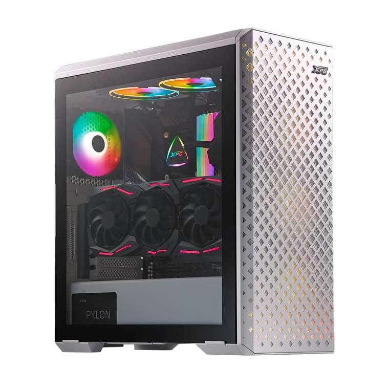 XPG DEFENDER PRO White + RGB Mid Tower Chassis w/ Mesh Front Panel - Kit Includes 3 VENTO 120 ARGB Fans | 9 PCIe Slots