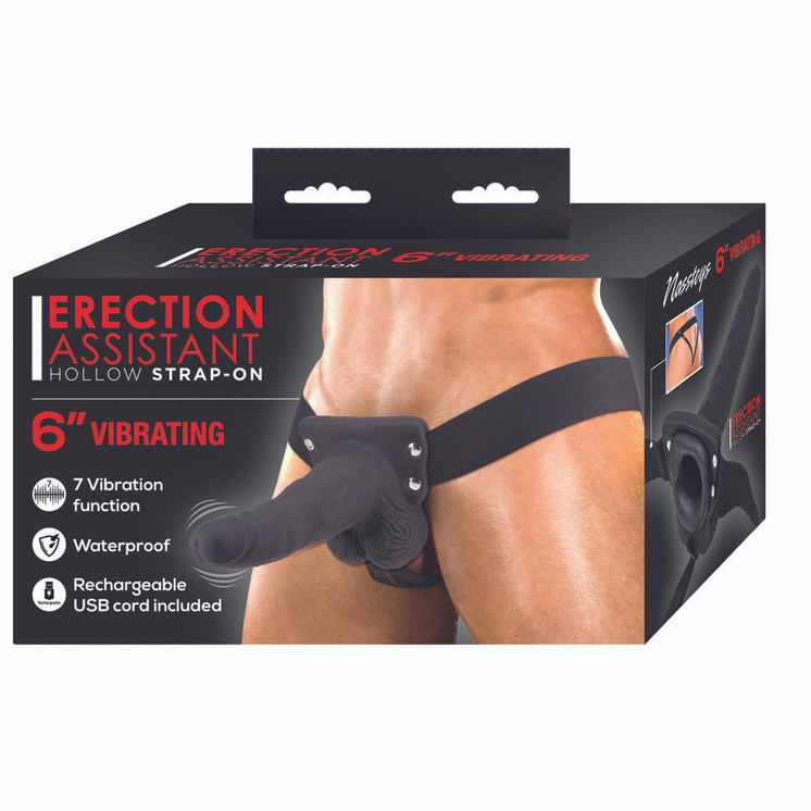 Erection Assistant Hollow Vibrating Strap-On 6 inch Black